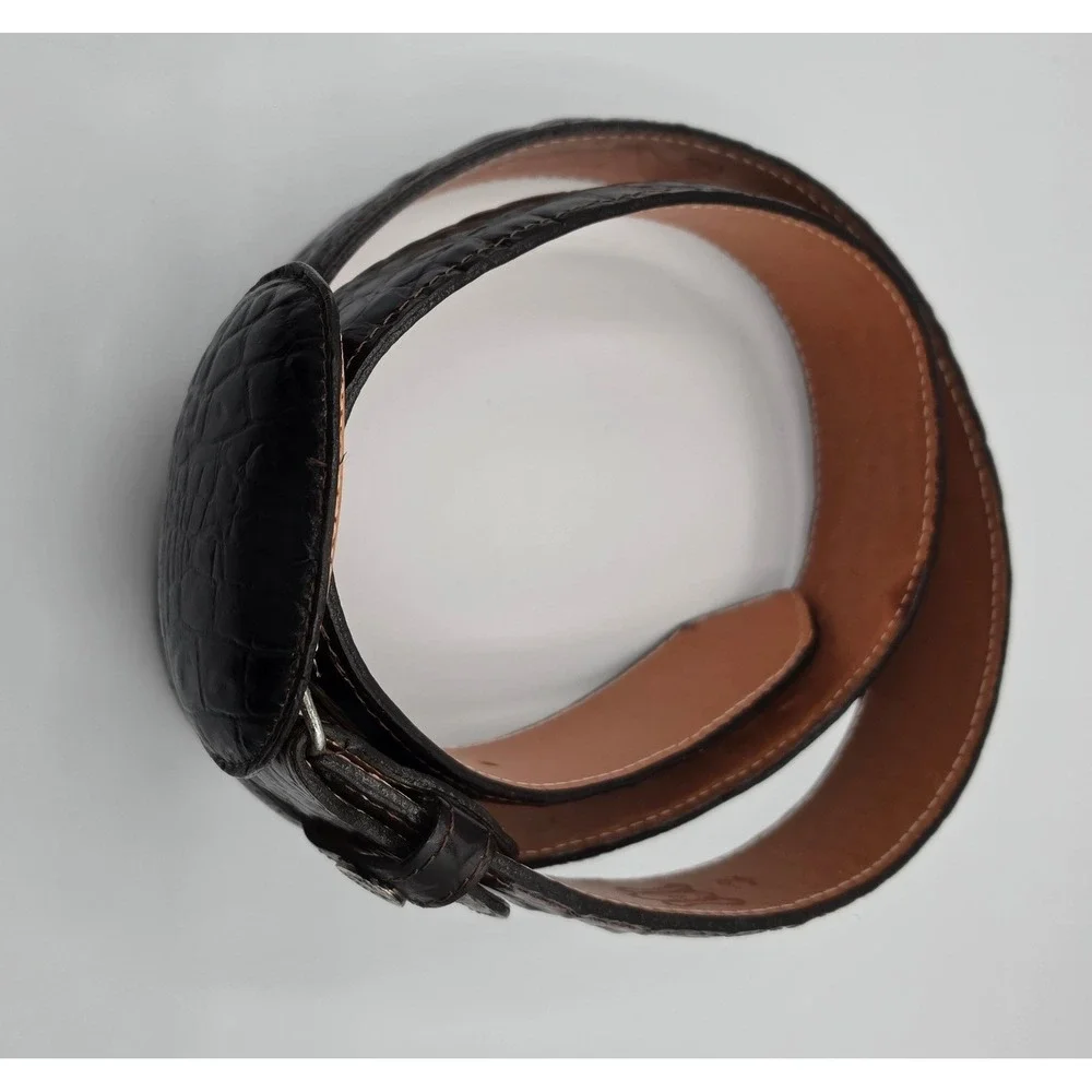 Rogers Belt Western Belt Mens 42 Dark Brown Excellent Crocodile Embossed Leather